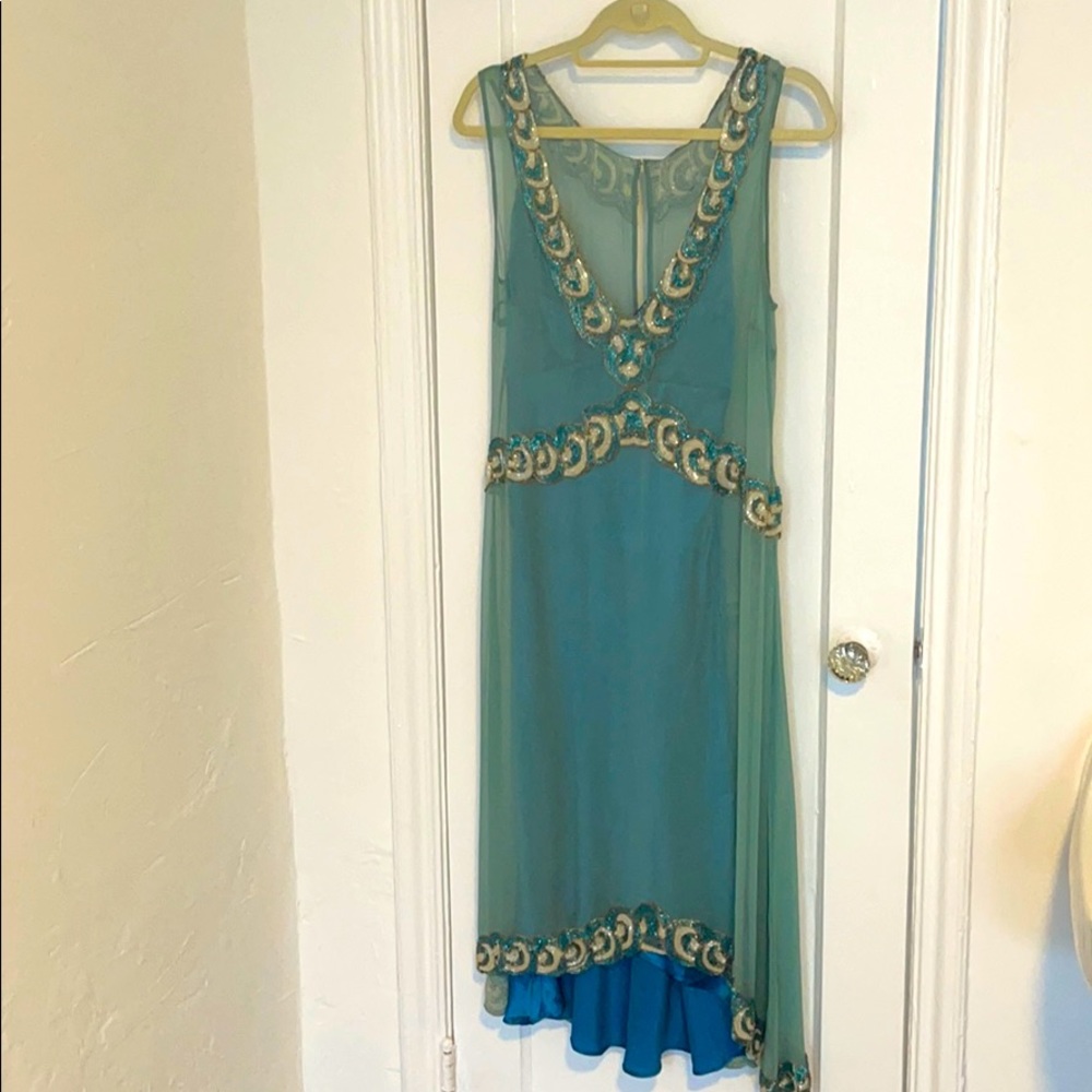 TRACY REESE aqua beaded cocktail dress Sz 8